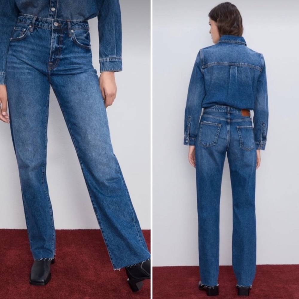 Zara The Real High Rise Straight Leg Full Length Jeans